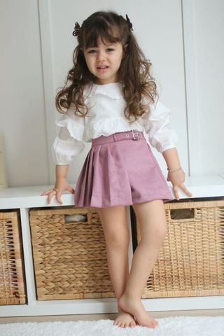 Süet Şort Etek Bluz Kız Çocuk Alt Üst Tarz Takım 001