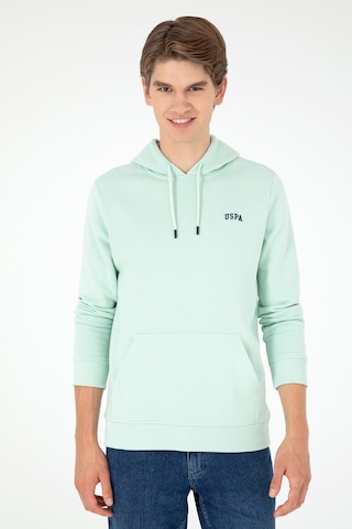 U.S. Polo Assn. Erkek Kapüşonlu Su Yeşili Basic Şardonlu Sweatshirt 50295176-VR048