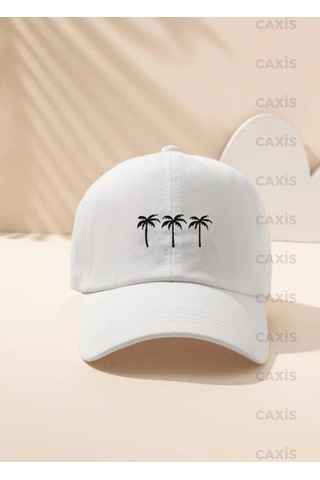 Caxis Palmiye Baskılı Şapka Ayarlanabilir Çırtlı Gabardin Cap Beyaz