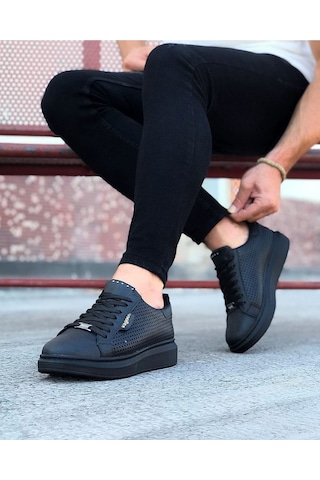 Dmr Elegance Jy01 Bront Bağcıklı Cilt Delikli Erkek Günlük Sneaker Ayakkabı Cst Siyah