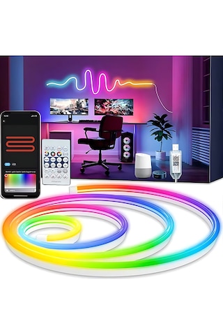 Rohs 5v Rgb Neon Şerit Led Lamba 10m Telefon Ve Kumanda İle Kontrol Sınırsız Renk Tak Çalıştır