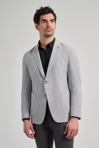 İmza Çizgili Desen Gofreli Mono Yaka Esnek 6 Drop Slim Fit Ceket 1002250122 Gri