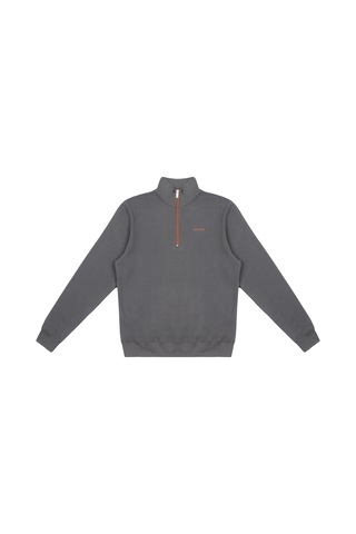 Beord Koyu Gri %100 Pamuk Yarım Fermuarlı Sweatshirt Bzt1-134