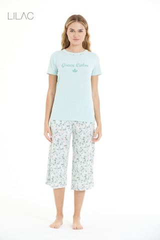 Lılac Kadın Çiçek Desenli %100 Viscon Capri Pijama Takımı Mint Yeşili