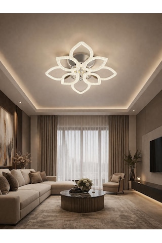 Çiçek 4+4'lü Ledli Krom Avize