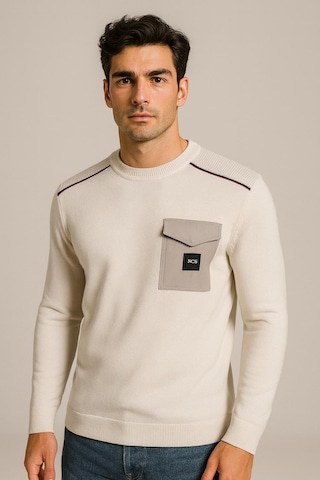 Erkek Triko Bisiklet Yaka Cep Detaylı Beyaz 3753 Gri