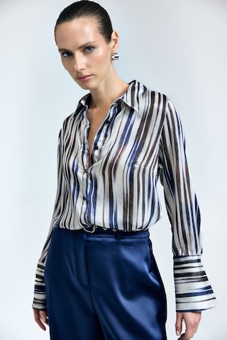 Sateen Desenli Salaş Gömlek - Lacivert-137339