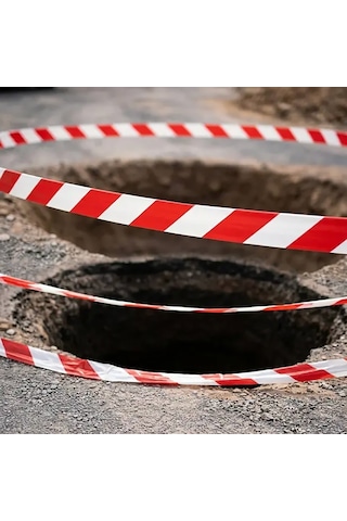 180 Metre 60mm İkaz Şeridi Uyarı Bandı Emniyet Şeridi Emniyet Bandı Kırmızı Beyaz Bn180