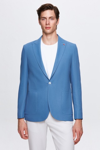 Twn Slim Fit Mavi Armürlü Uçan Blazer Kumaş Ceket 4ef04zb024092 Mavi