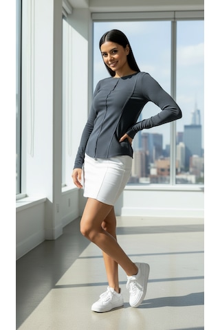 Divinus Kadın Slim Fit Pamuklu Uzun Kollu Bodysuit Antrasit
