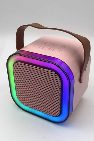 Thentech Karaoke Mikrofonlu Rgb Işıklı Küçük Portatif Rahat Taşınabilir Şarjlı Bluetooth Hoparlör Kablosuz Bej