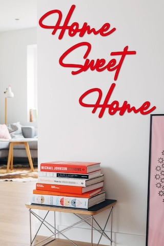 Kırmızı Home Sweet Home Yazısı Duvar Tablosu Ahşap Tablo Kapı Süs