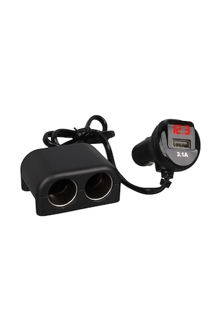 Olesson 1641 12-24v Tek Usb Girişli 120w 80cm Kablolu Dijital Voltaj Ekranlı 2 Li Araç Çakmak Çoklayıcı