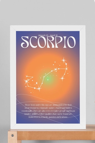 Scorpio Akrep Burcu Çerçeveli Tablo Aura Enerji Renkleri Astrolojik Takım Yıldızı Sembolü
