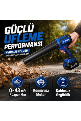 Hyundai Hbl200 21v Akülü Üfleme Makinesi 5.0ah Bataryalı Kompakt Blower