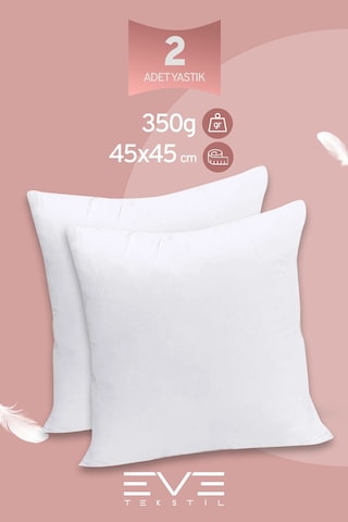 Eve Tekstil 2 Adet Throw Serisi Antialerjik %100 Silikon Elyaf Dolgulu Kırlent Iç Kare Yastık 45x45cm 350gr Beyaz