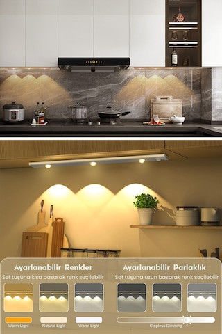 Technojet Hareket Sensörlü Şarj Edilebilir 3 Farklı Renk Yanabilen 3 Led Dekoratif Lamba,dolap Işığı