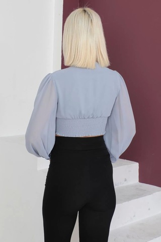 Lodmela Şifon Crop Bluz 1766 Gri