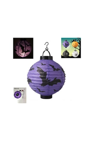 Halloween 20 Cm Led Işıklı Yarasa Desenli Mor Renk Kağıt Japon Feneri Tüm Yaşlar
