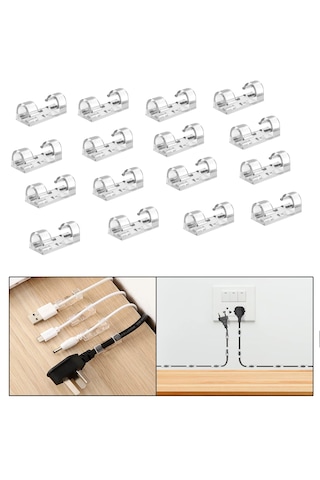 Yapışkanlı Kablo Sabitleyici Klips Set -al4552 16 Adet Şeffaf