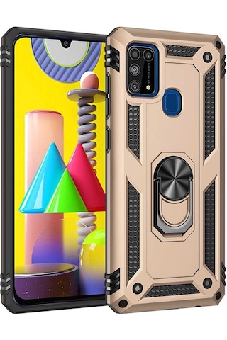 Samsung Uyumlu Galaxy M31 Kılıf Sert Silikon Yüzüklü Stand Özellikli Kapak