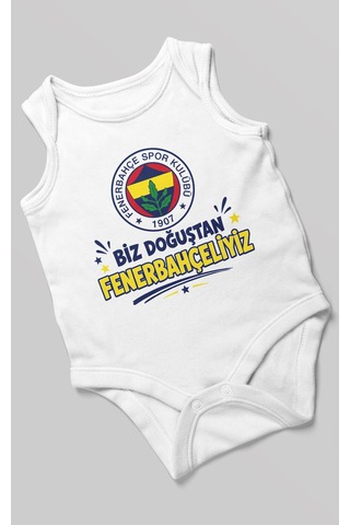 Morivokids Biz Doğuştan Fenerbahçeliyiz Sıfır Kollu Bebek Zıbını %100 Pamuk Beyaz