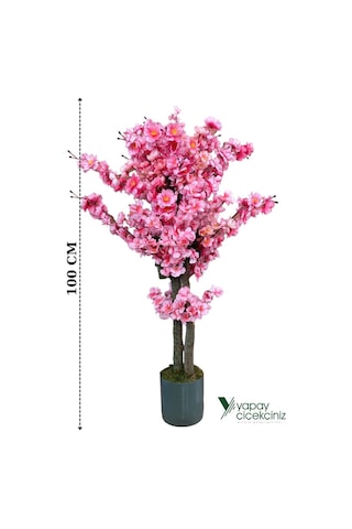 Yapay Çiçekçiniz Beyaz Renkli Saksıda Sonbahar Renkli 100 Cm Yapay Japon Bahardalı Ağacı Pembe