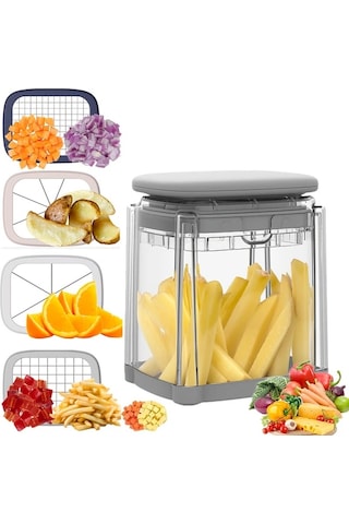 Dashanshop 1 Set 4 Dilimli Sebze Doğrayıcı Gray Plus Brush Paslanmaz Çelik Bıçaklı Ev Mutfak Aleti Patates Soğan Meyve Sebze Kesme 1 Parça