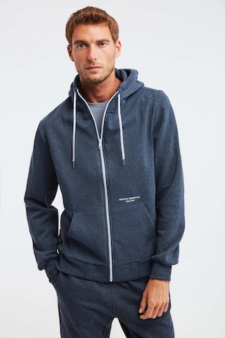 Grimelange Momentum Erkek Fermuarlı Yuksek Yaka Kapüşonlu Nakışlı Kordonlu Içi Polarlı Lacivert Sweatshirt