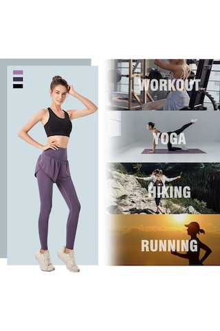 Skycity 2 Si 1 Arada Esnek Spor Tayt: Yoga, Spor Salonu Ve Dış Mekan İçin Rahatlık Mor