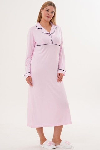Mecit Pijama Mecit 6308 Pembe Uzun Kollu Kadın Gecelik Pembe