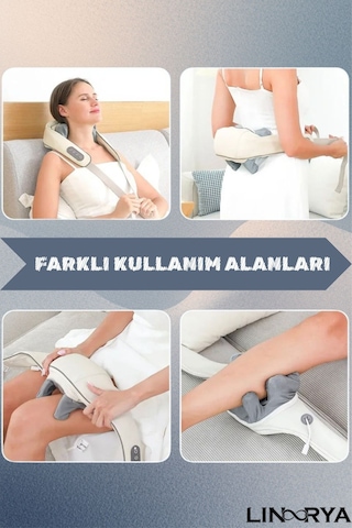 Linarya Masaj Aleti Şarjlı Ovmalı Isıtmalı İnsan Eli Yoğurma Hisli Boyun Sırt Taşınabilir Masaj Cihazı Yeni Bej - Gri