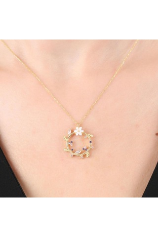 Mia vento Manolya Çiçeği Mutluluk Haresi Gold Renk Flowers Gümüş Kolye