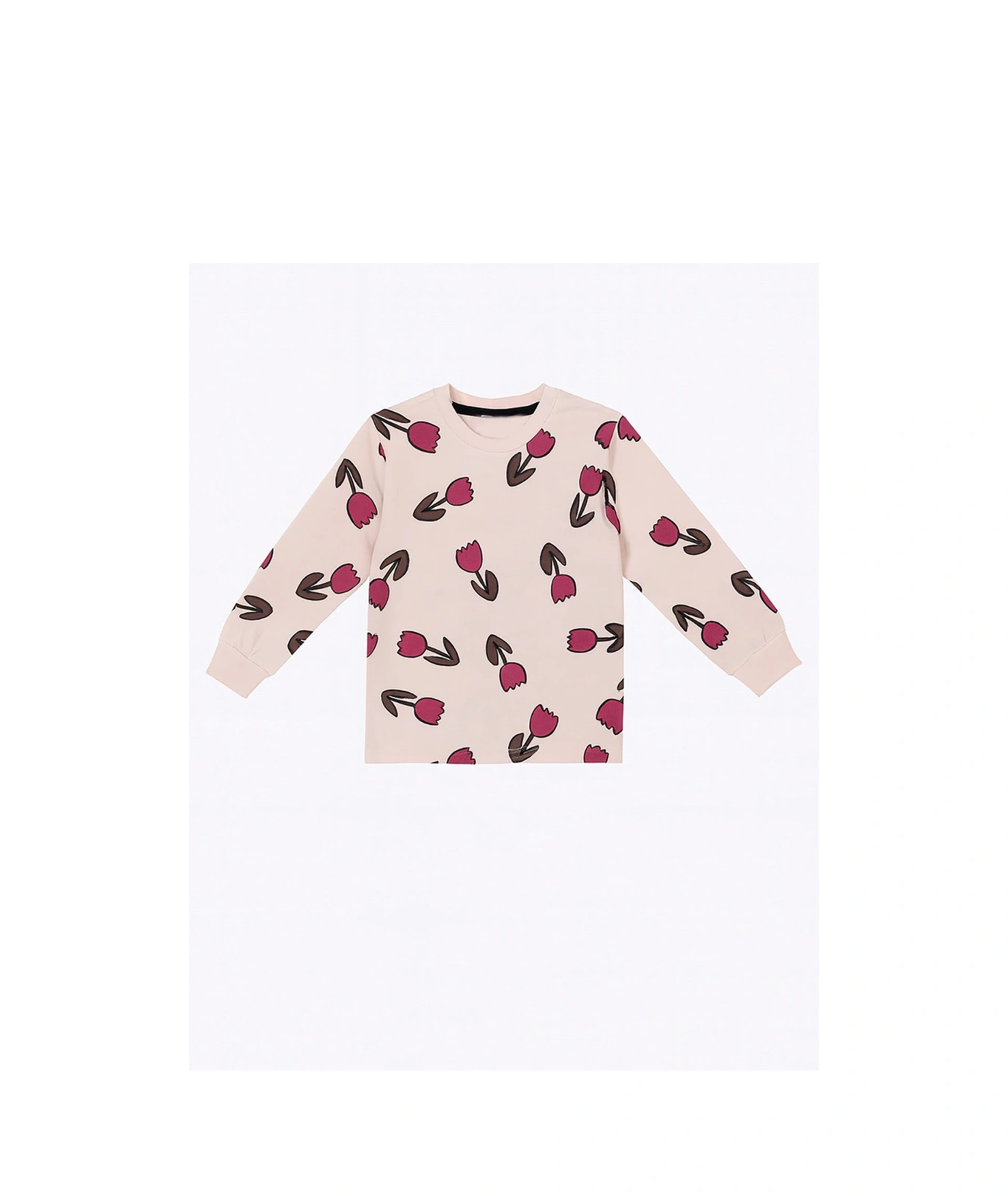 Lale Desenli Kız Çocuk Pijama Takımı Bej