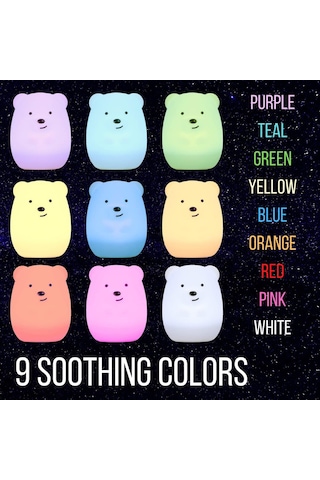 Qingmipy Sevimli Ayı Şekilli Renk Değiştiren Usb Şarjlı Gece Lambası - Çocuk Odası İçin Beyaz