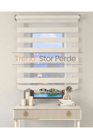 Beyaz Boncuklu Zebra Stor Güneşlik Perde Opak Beyaz