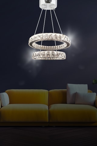 ZİLLA 2'Lİ MODERN SARKIT KRİSTAL TAŞLI LED AVİZE - 3 RENK KUMANDALI - ( Beyaz - Sarı - Gün Işığı )