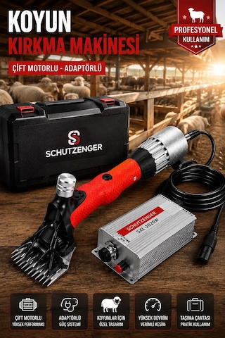 Devir Ayarlı Koyun Kırkma Makinesi Kömürsüz Motor Çift Motorlu Adaptörlü Soğutmalı Beiyuan Bıçaklı