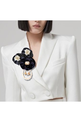 3 Lü Set Saten Siyah Gül Broş, Yaka İğnesi, Yaka Çiçeği Siyah