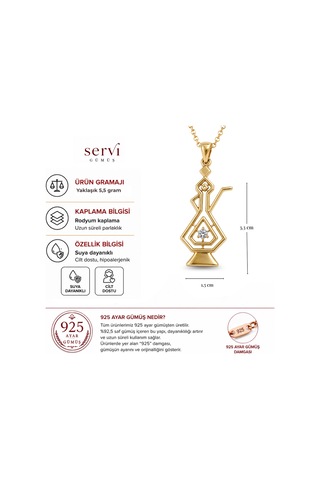 Servi 925 Ayar Gümüş Altın Renk Tektaşlı Kadın Figürlü Kolye-460 Gold - Gümüş
