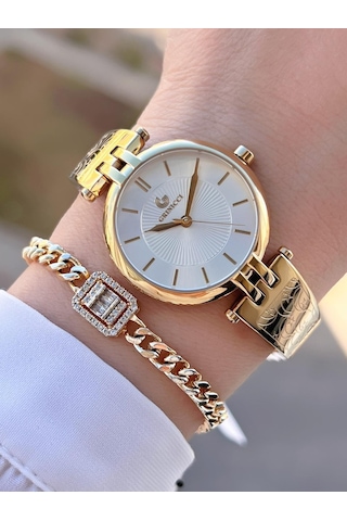 Revello Altın Kaplama Kararma Renk Atma Yapmaz 3atm Su Geçirmez+bileklik Lady Wristwatch Grc.101.m1