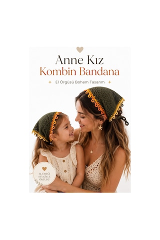 Anne Kız Kombin Bandana El Örgüsü Saç Bandı Bohem Stil Ayarlanabilir 2li Set Haki