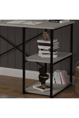 Asra Trend Raflı Metal Çalışma Masası METALÇM01 %100 MDF Bilgisayar Masası Kül Gri