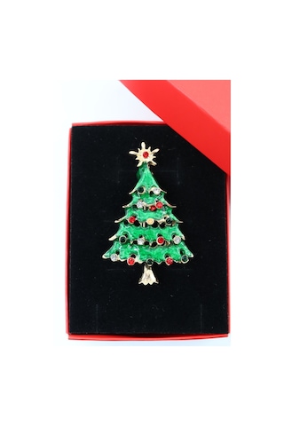 Zirkon Taşlı Cam Ağacı Broş. Çam Ağaçlı Yaka İğnesi Erkek Kadın Broş. Çok Renkli