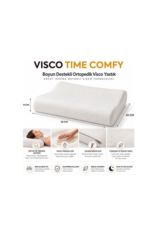 Homedius Visco Time Comfy Boyun Destekli Ortopedik Visco Yastık 50x32x11 Cm Beyaz