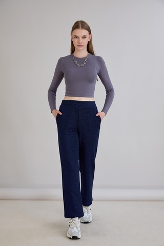 Sortie Collection Simli Örme Pantolon İndigo