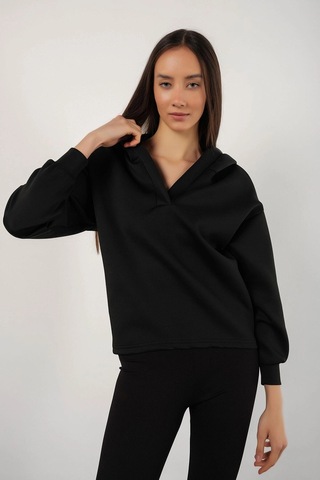 Tarzsokak Kadın Siyah Scuba Kapüşonlu Sweatshirt Scubasweatshirt