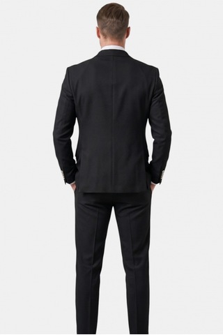 Deep Sea Deepsea Erkek Siyah Slim Fit Kruvaze Takım Elbise Likralı Çizgili Dokulu Metal Düğmeli 2600820