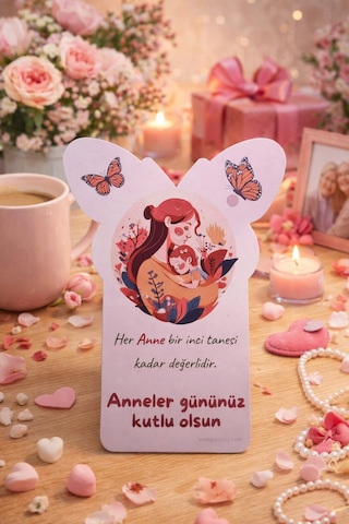 10 Adet Anne&bebek Kelebek Şekilli Tebrik Kartı - Anneler Günü Hediyesi - Küpe & Anahtarlık Kartı