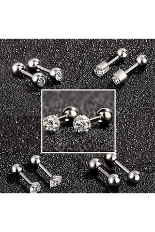 Chavin Gri Çelik 5 Takım Taşlı Bayan Erkek Küpe Piercing Eb61By (478253230) Gümüş